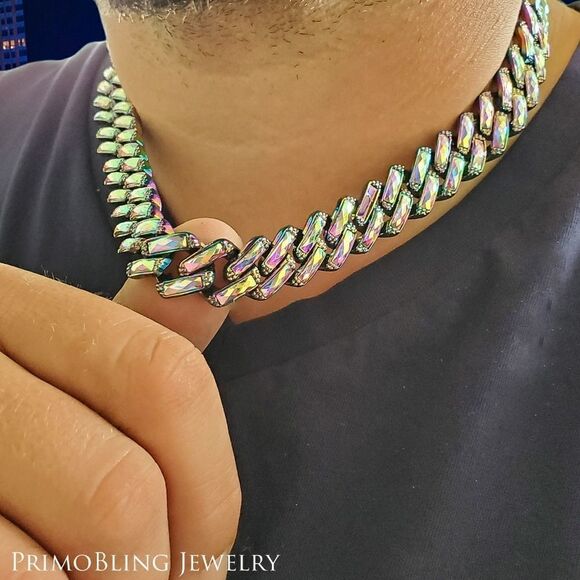 Iced Out Rainbow Cuban Link Chain - Picture 2 of 4